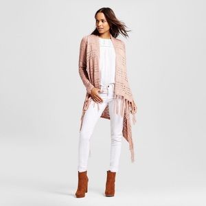 Knox Pink Rose Waterfall Front Fringe Cardigan